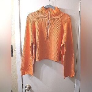 Cherfly Women's Turtleneck Sweater Casual Long Sleeve Half Zipper Pullover Lg